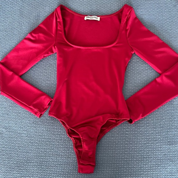 Princess Polly Tops - Princess Polly Bodysuit Red Long Sleeve Square Neck Top